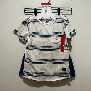 NWT Volcom Kids 2-Piece Set - Cream Stripe T-Shirt & Blue Shorts - Boy’s Size 6